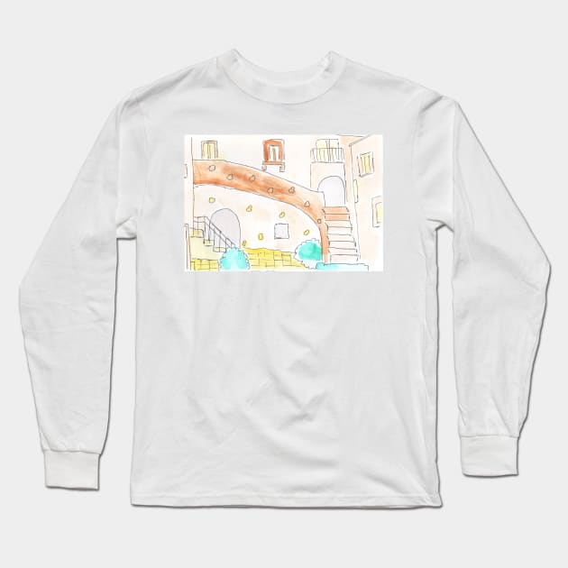 Watercolor background. Architecture, exterior, art decoration, sketch. Illustration hand drawn modern Long Sleeve T-Shirt by grafinya